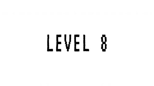 Black Level 8 Text Animation on Transparent Background. 4K video text animated for video editing and vintage arcade game.