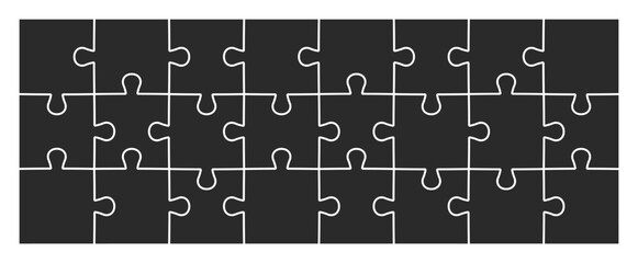 Clean, horizontal jigsaw puzzle template featuring a grid of 24 interlocking pieces
