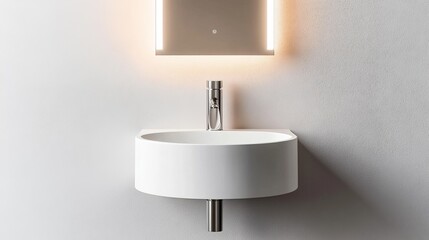 Minimalist White Round Sink with LED Mirror and Chrome Faucet, bathroom, design