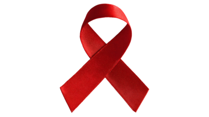 Red awareness ribbon for World Cancer Day, clean medical symbol, isolated on a white background
