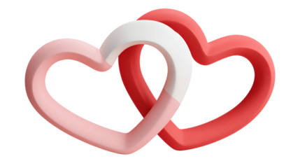 Two interlocked hearts symbolizing love and unity, flat minimal style, isolated on a white background