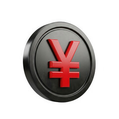Obraz premium 3d rendered black coin with red yen symbol isolated on transparent background
