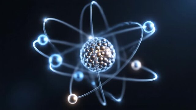 Atomic Structure Visualization with Electrons Orbiting Nucleus in a Scientific Context.
