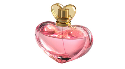 Romantic perfume bottle with heart shaped cap, luxury Valentine gift, isolated on a white background