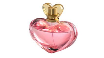 Romantic perfume bottle with heart shaped cap, luxury Valentine gift, isolated on a white background