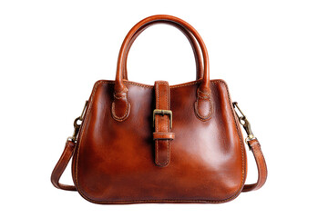 Brown leather handbag with top handles and shoulder strap