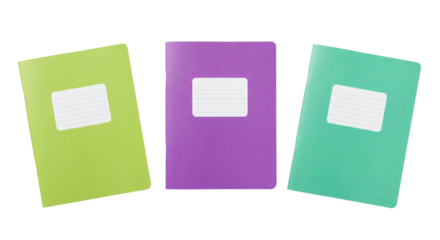 Three colorful notebooks on a white background