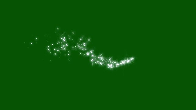 Magic light stars line effect, white glowing fairy sparkle line burst, twinkling white glowing star with sparkling glitter animation, fairy dust wand glitter stars trail transition on green screen. 4k