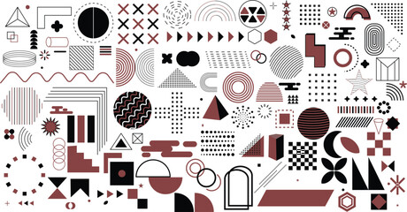 Abstract Geometric Shapes Collection in Black and Maroon Minimal Style 