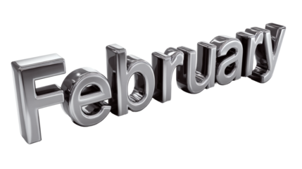 3D text "February" with smooth shadows and depth, isolated on a white background