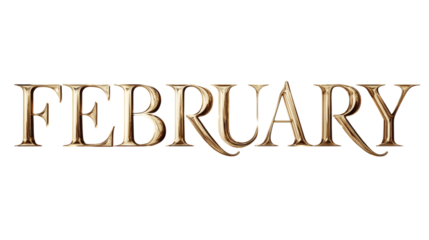 Elegant serif typography word "February" with luxury branding feel, isolated on a white background