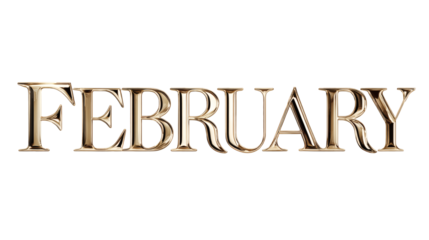 Elegant serif typography word "February" with luxury branding feel, isolated on a white background