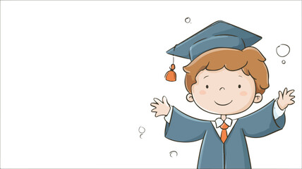 Young Boy Graduated Vector Illustration with Congratulations Message Outline