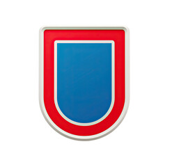 3D rendered heraldic shield,  U-shaped,  blue interior,  red border,  white outline