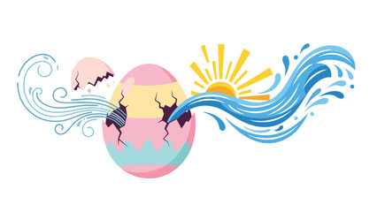 Obraz premium Cracked Easter Egg with Sun and Water Elements, Generative AI.
