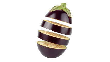 Eggplant Sliced and Levitating Against Black Background aubergine vegetable