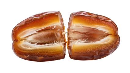 Dried Date Split Open Showing Fibrous Flesh and Seed dried fruit halved