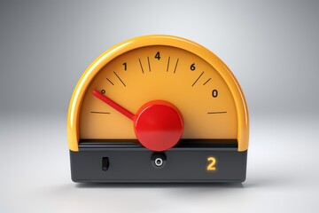 Yellow and black retro styled gauge indicating a measurement with a red dial
