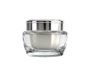 Clear glass jar cream container with silver lid