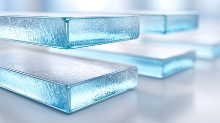 Stacked translucent blue glass blocks with icy texture — ideal for tech blogs, minimalist design sites, architecture content, and luxury branding showcasing clarity, structure, modern sophistication