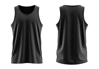 Blank, dark gray sleeveless athletic top, front and back views