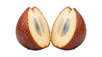 Halved Salak Fruit with Scaly Brown Rind and Pale Yellow Flesh snake fruit