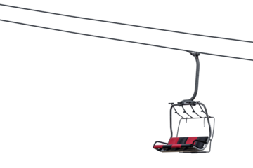 Empty ski lift chair for going up or down mountains. Isolated on transparent background. PNG
