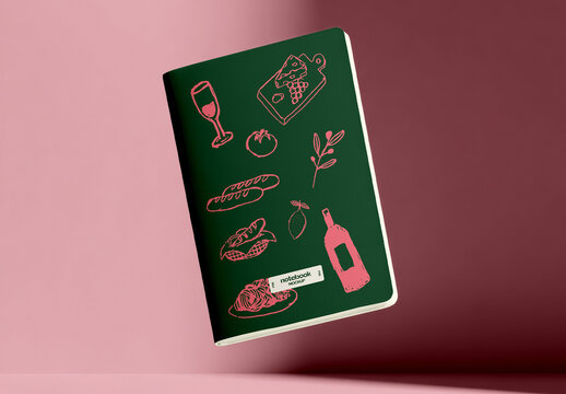 Floating Illustrated Notebook Mockup in Studio Scene
