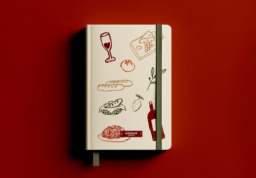 Illustrated Cover Notebook Mockup with Elastic Band