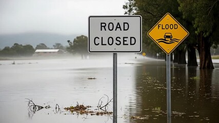 Road closed due to flood for the concept of weather events and public safety.