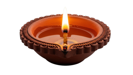Lit Terracotta Diya Lamp with Fiery Flame oil lamp clay
