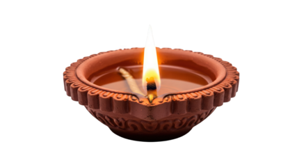 Lit Clay Diya Oil Lamp with Flame on Black Background clay lamp terracotta