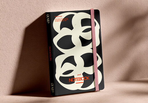 Hardcover Notebook Mockup Standing on Surface