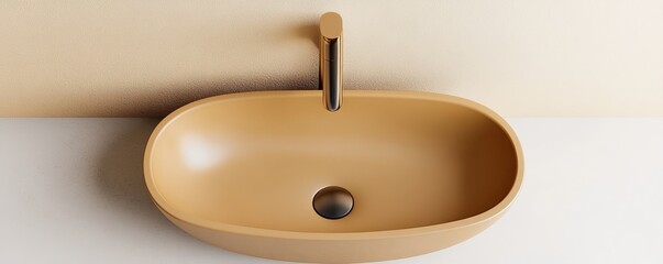 Top-View Golden Sink with Gold Faucet in Minimalist Interior, Bathroom ,Sanitaryware