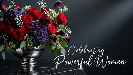Celebrating International Women’s Day with a luxurious floral arrangement in deep reds and purples