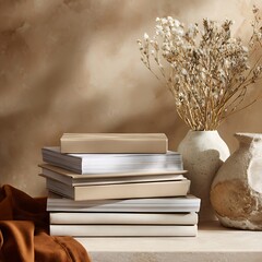 still life with books and flowers