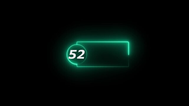 Blue Neon Number 52 Inside Circle With Rectangular Frame On Black Background sixty five numeral