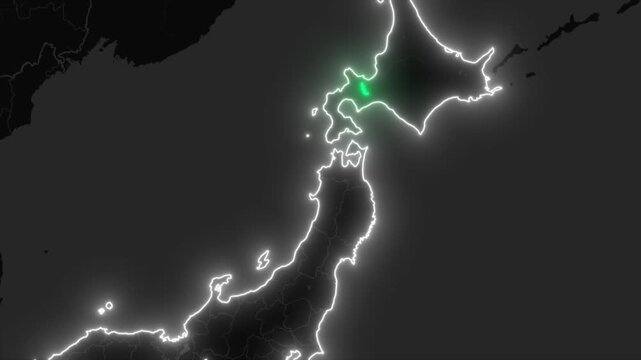 Sapporo City Map Animation with Neon Glow on Dark Map Background