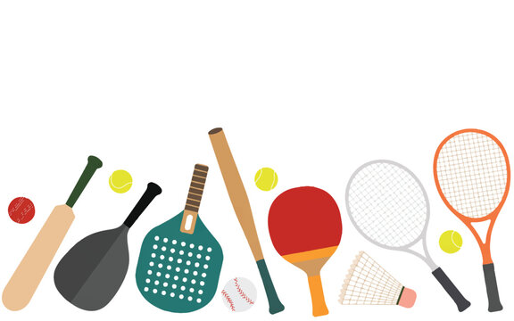 Various sports equipment and balls on white background - Powered by Adobe