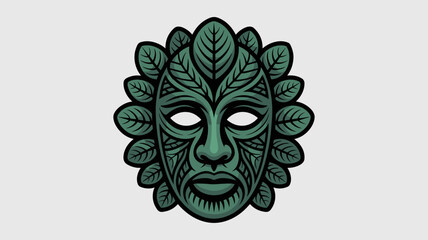 Green Man Leaf Mask Illustration Symbolic of Nature and Spirituality Ancient Folklore Isolated Design for Posters T-Shirts and Cultural Events Earth Day Celebration Environmental Awareness Campaign Gr