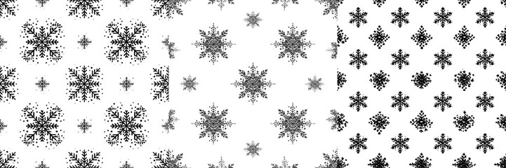 Set of Black snowflake stencil elements on transparent png background. Ai generated