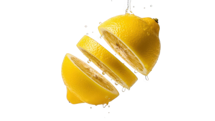 Sliced Lemon with Water Droplets Splashing on Black Background citrus fruit