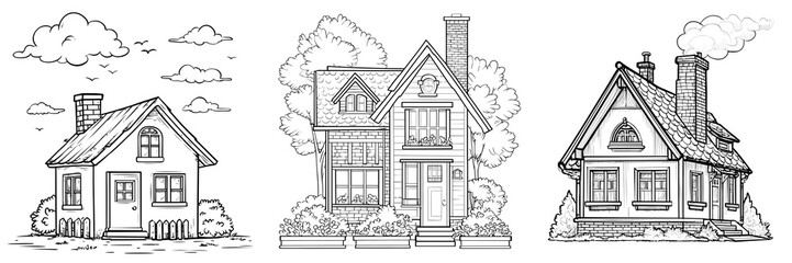 Fototapeta premium Set of Geometric line art house on transparent png background. Ai generated