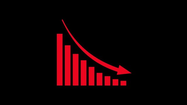 Red financial bar chart animation showing market crash and economic decline