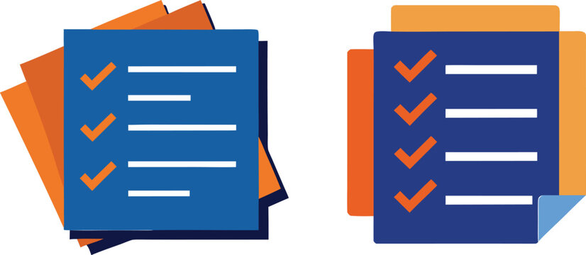 Checklist Icons with Tasks and Progress Symbols, Representing To-Do Lists and Task Management