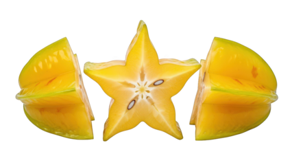 Sliced Star Fruit Isolated on Black Background carambola tropical