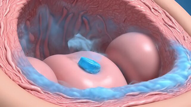 Dissolving Blue Lozenge on Tonsil Tissue Relief Sore Throat Illness Anatomy Animated Loop