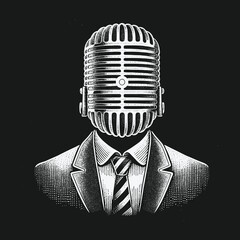 Microphone Headed Man in Suit: A Symbol of Voice and Power.