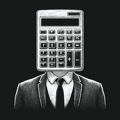 Calculator Head: Conceptual Illustration of Accounting and Financial Expertise.