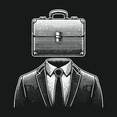 The faceless businessman with a briefcase for a head symbolizing corporate identity.